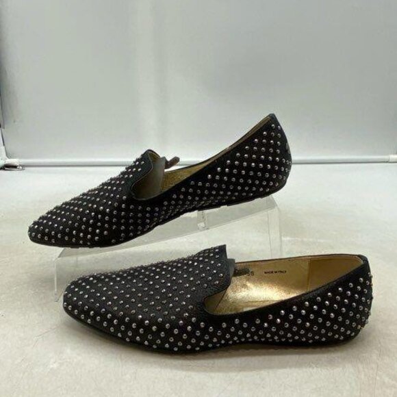 Jimmy Choo Women's Size 38 / US 7.5 Black Silver Studded Flats EUC! - Picture 1 of 11